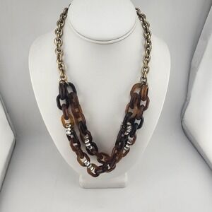 J Crew Faux Tortoise Shell Link Double Strand Layered‎ Necklace